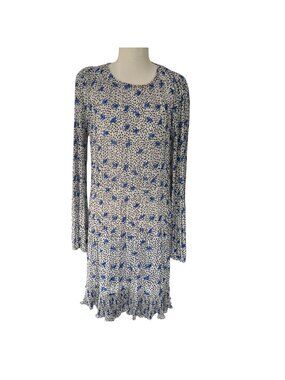 Maje Semi Sheer Floral Pleated Long Sleeve Ruffle Hem Mini Dress Size 40 8 US